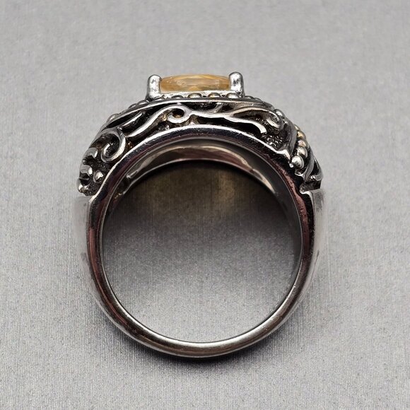 Sterling Silver & Citrine Dome Ring Size 6.5 Ornate Scrollwork Signed K 9.91g - Picture 5 of 13